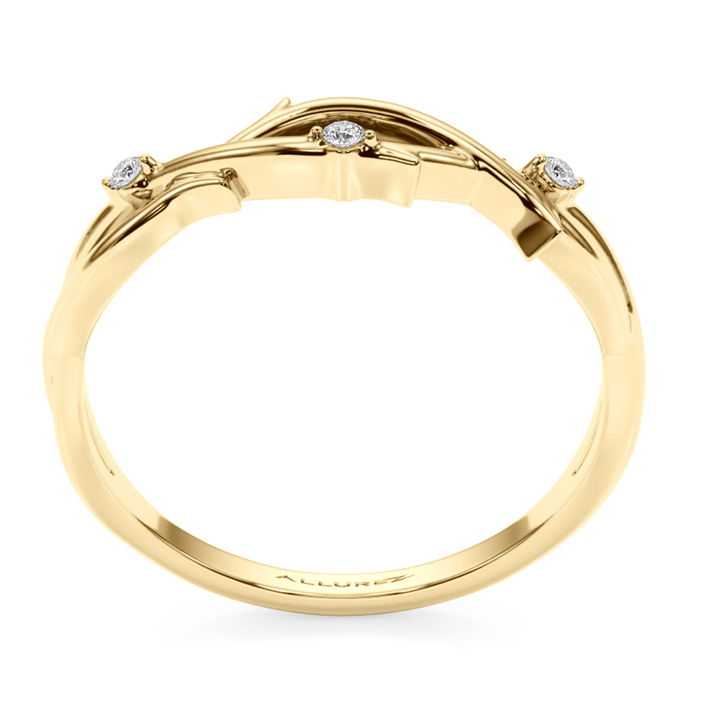 Diamond Vine Leaf Ring Wedding Band 14K Yellow Gold (0.03ct)