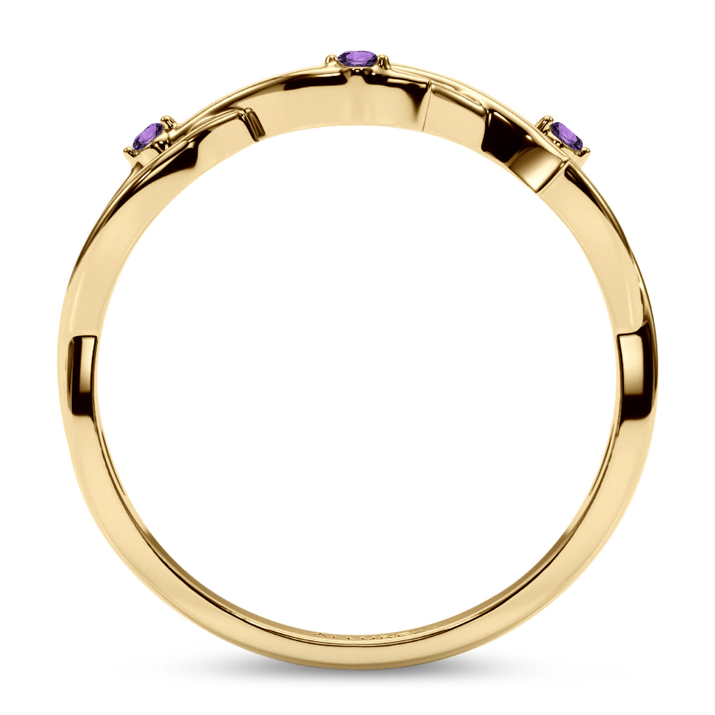 Round Amethyst Vine Leaf Ring Wedding Band 14K Yellow Gold (0.03ct)
