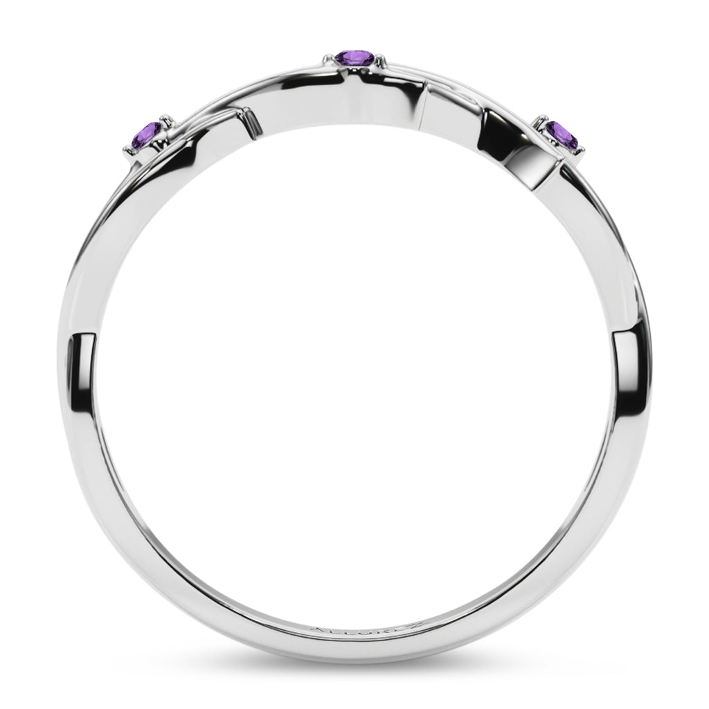Round Amethyst Vine Leaf Ring Wedding Band in Palladium (0.03ct)