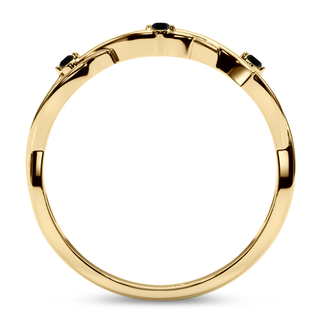 Black Diamond Vine Leaf Ring Wedding Band 14K Yellow Gold (0.03ct)