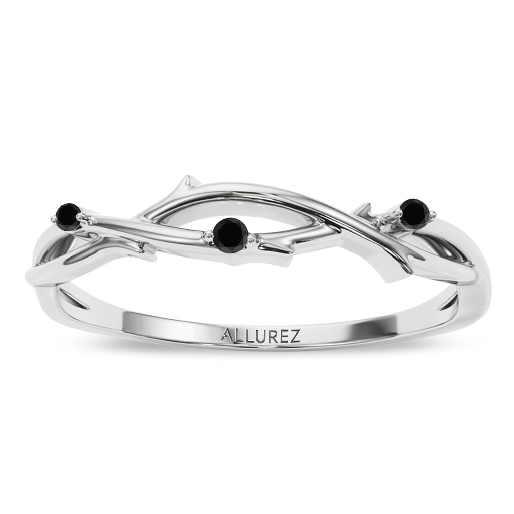 Black Diamond Vine Leaf Ring Wedding Band in Palladium (0.03ct)
