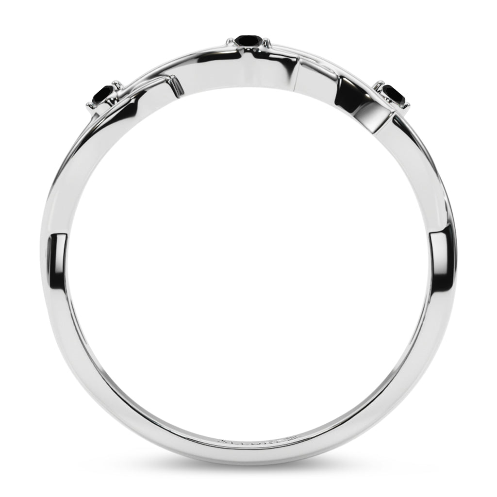 Black Diamond Vine Leaf Ring Wedding Band in Platinum (0.03ct)