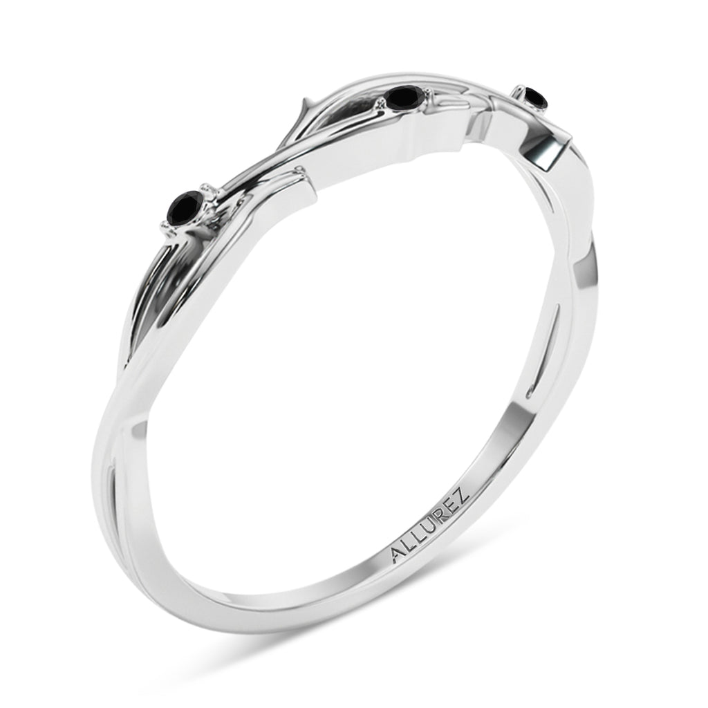 Black Diamond Vine Leaf Ring Wedding Band in Platinum (0.03ct)