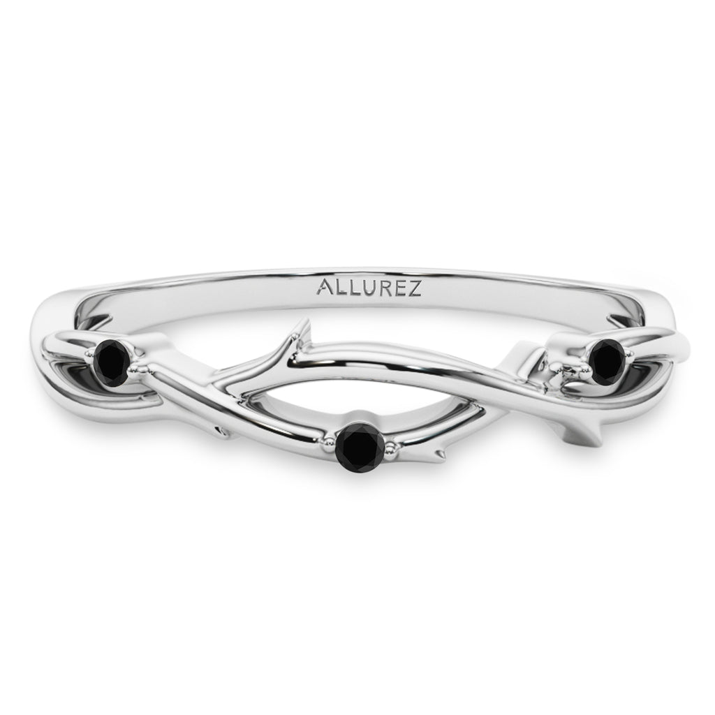 Black Diamond Vine Leaf Ring Wedding Band in Platinum (0.03ct)