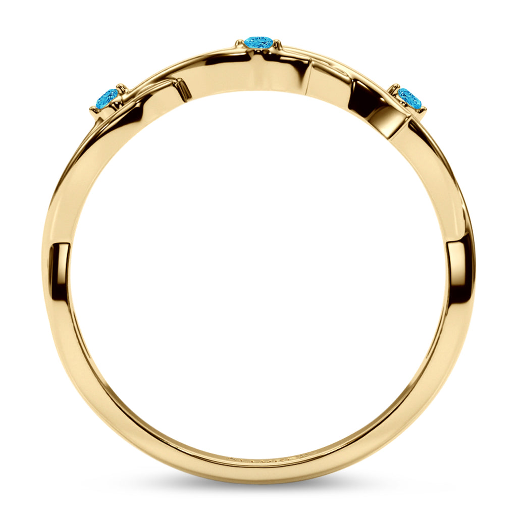 Round Blue Topaz Vine Leaf Ring Wedding Band 14K Yellow Gold (0.03ct)