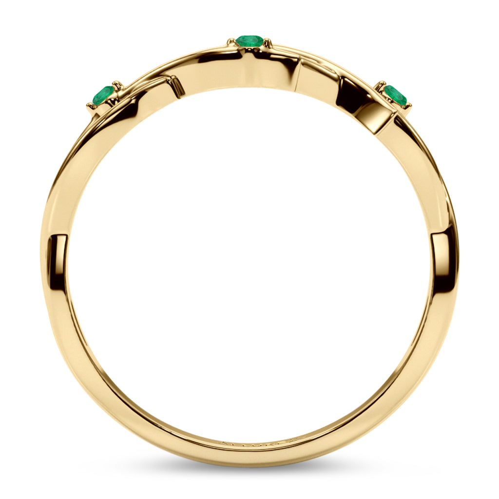 Round Emerald Vine Leaf Ring Wedding Band 18K Yellow Gold (0.03ct)