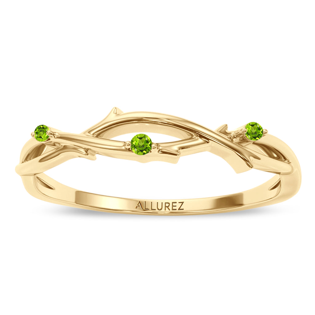Round Peridot Vine Leaf Ring Wedding Band 14K Yellow Gold (0.03ct)
