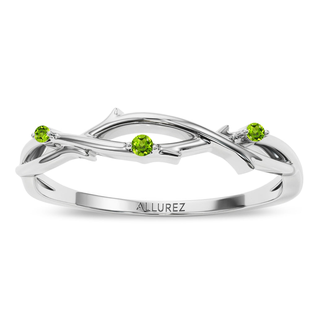 Round Peridot Vine Leaf Ring Wedding Band in Platinum (0.03ct)
