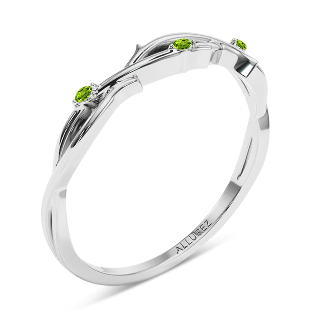 Round Peridot Vine Leaf Ring Wedding Band in Platinum (0.03ct)