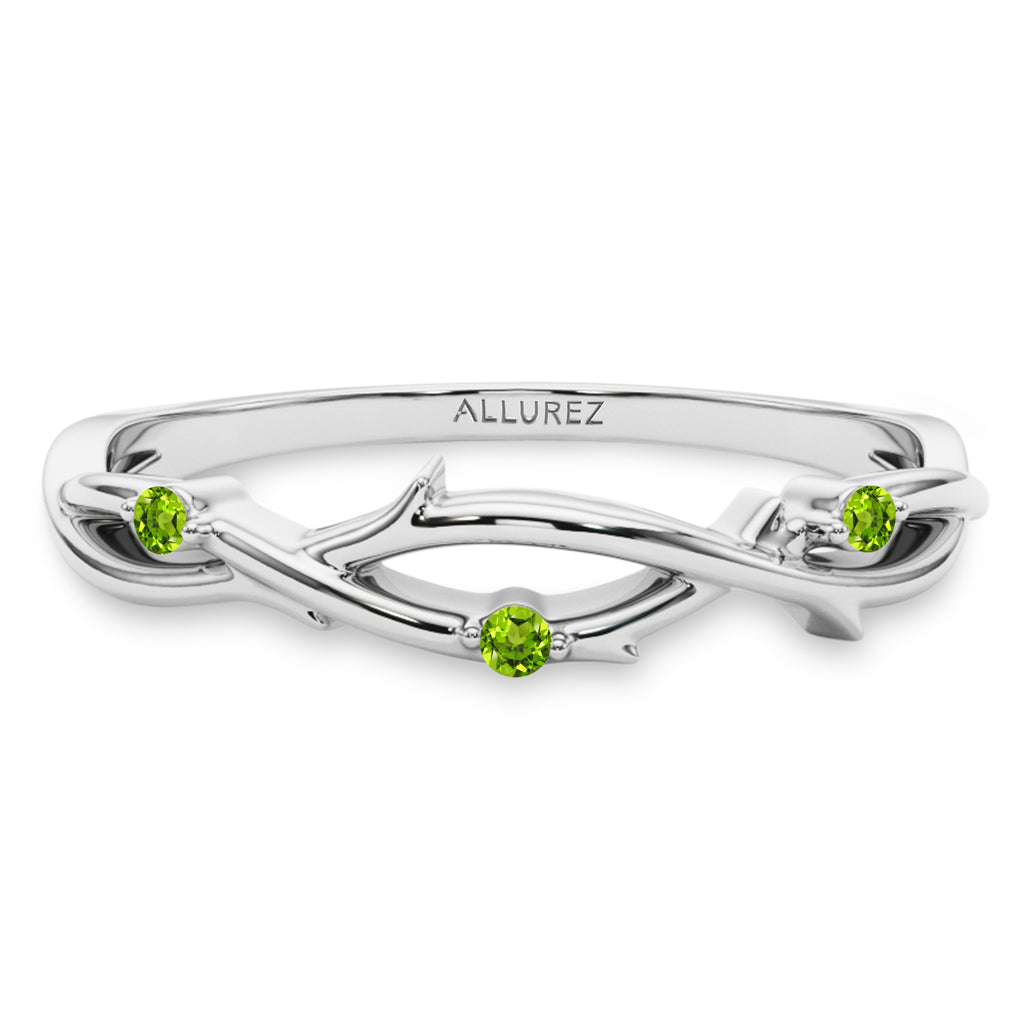 Round Peridot Vine Leaf Ring Wedding Band in Platinum (0.03ct)