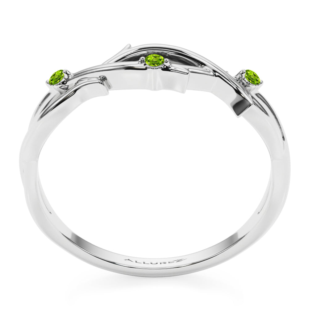 Round Peridot Vine Leaf Ring Wedding Band in Platinum (0.03ct)