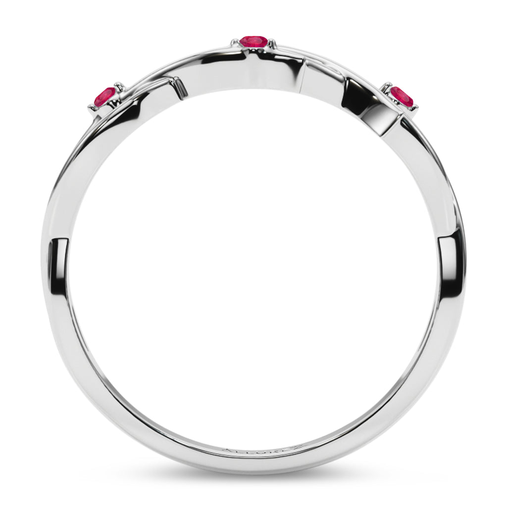 Round Ruby Vine Leaf Ring Wedding Band 14K White Gold (0.03ct)