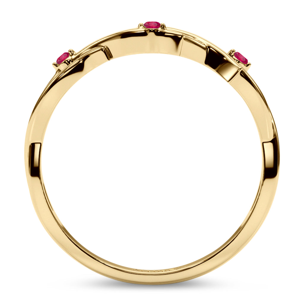 Round Ruby Vine Leaf Ring Wedding Band 18K Yellow Gold (0.03ct)