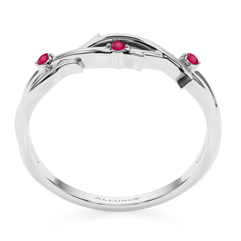 Round Ruby Vine Leaf Ring Wedding Band in Platinum (0.03ct)