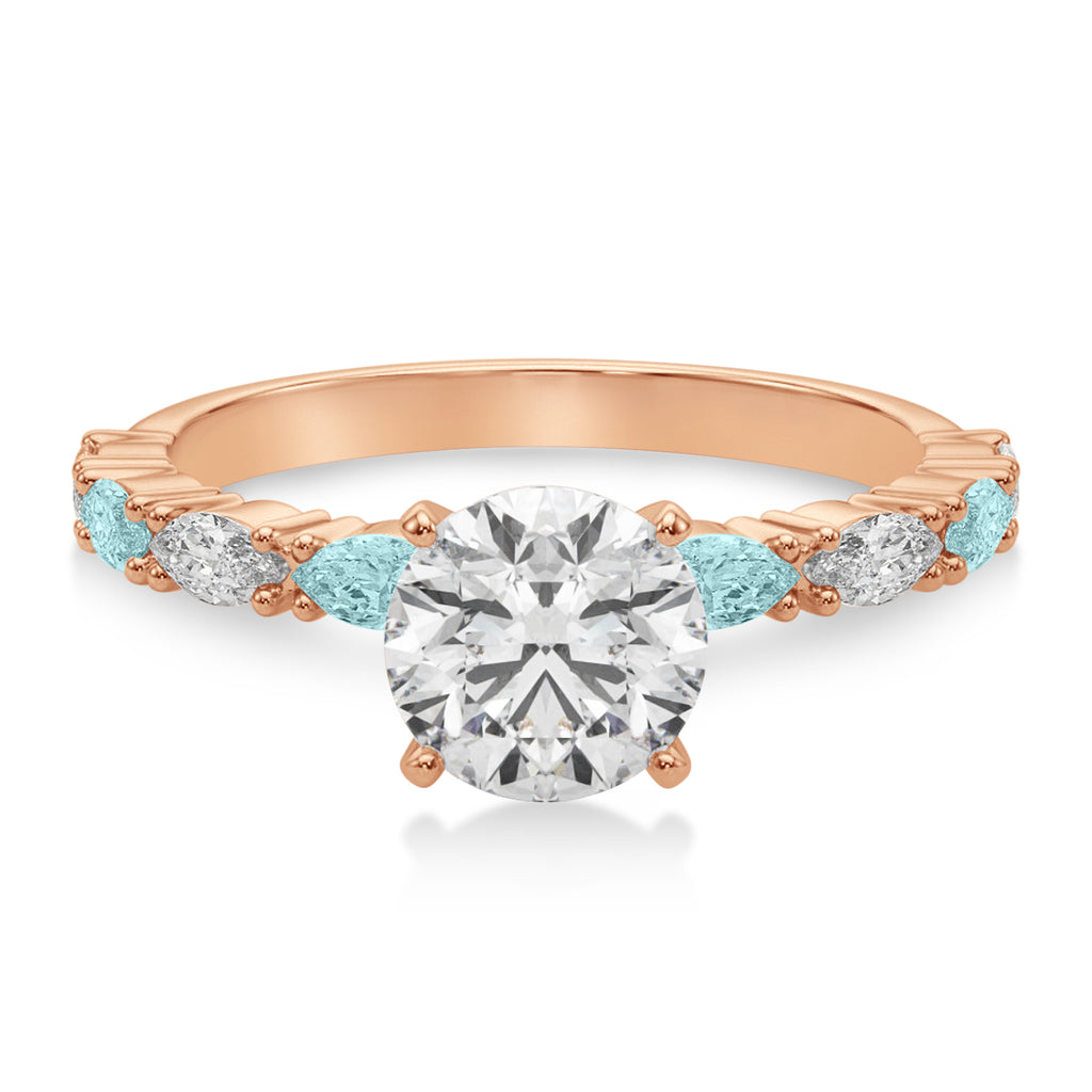 Alternating Diamond & Aquamarine Marquise Engagement Ring 14k Rose Gold (0.63ct)