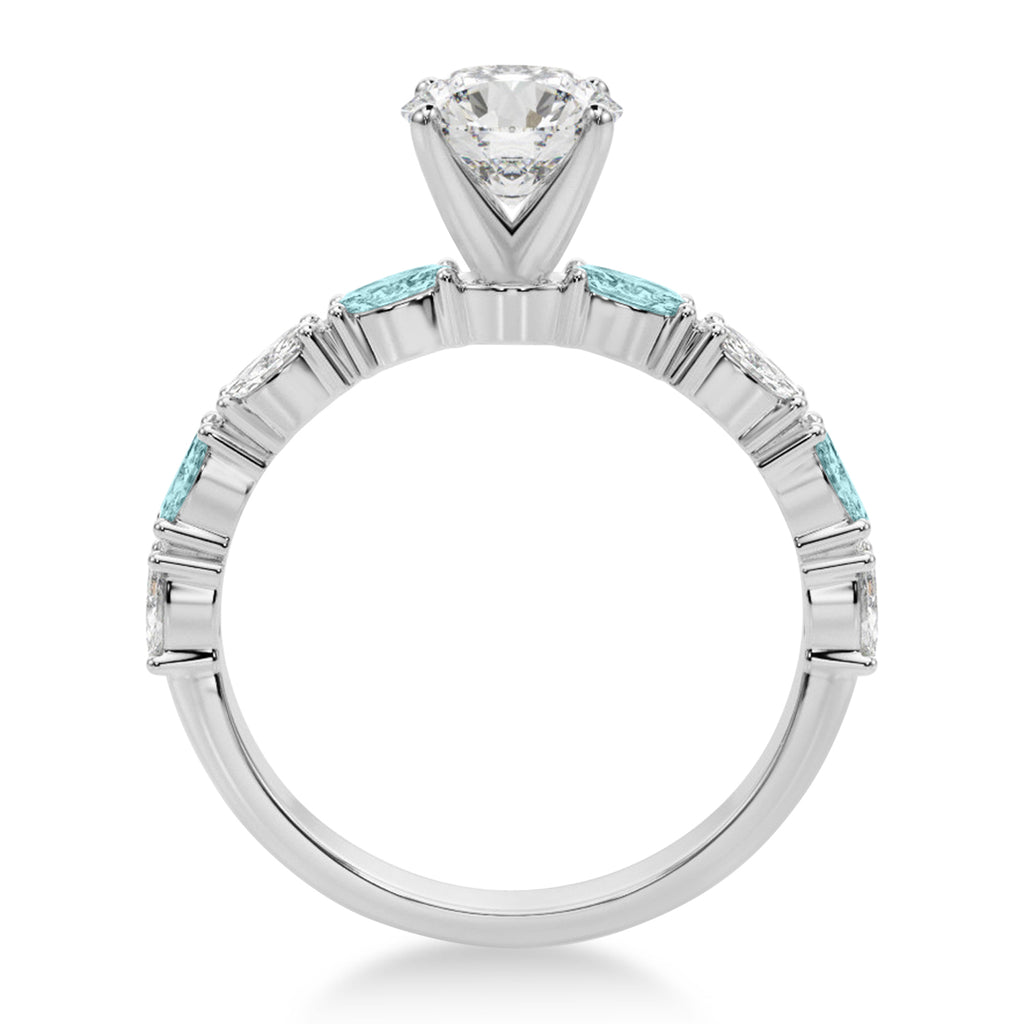 Alternating Diamond & Aquamarine Marquise Engagement Ring 14k White Gold (0.63ct)