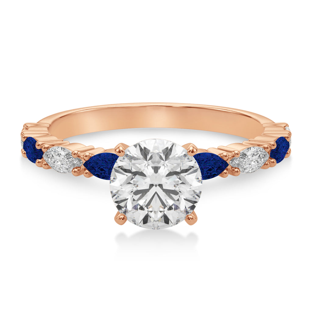 Alternating Diamond & Blue Sapphire Marquise Engagement Ring 14k Rose Gold (0.63ct)