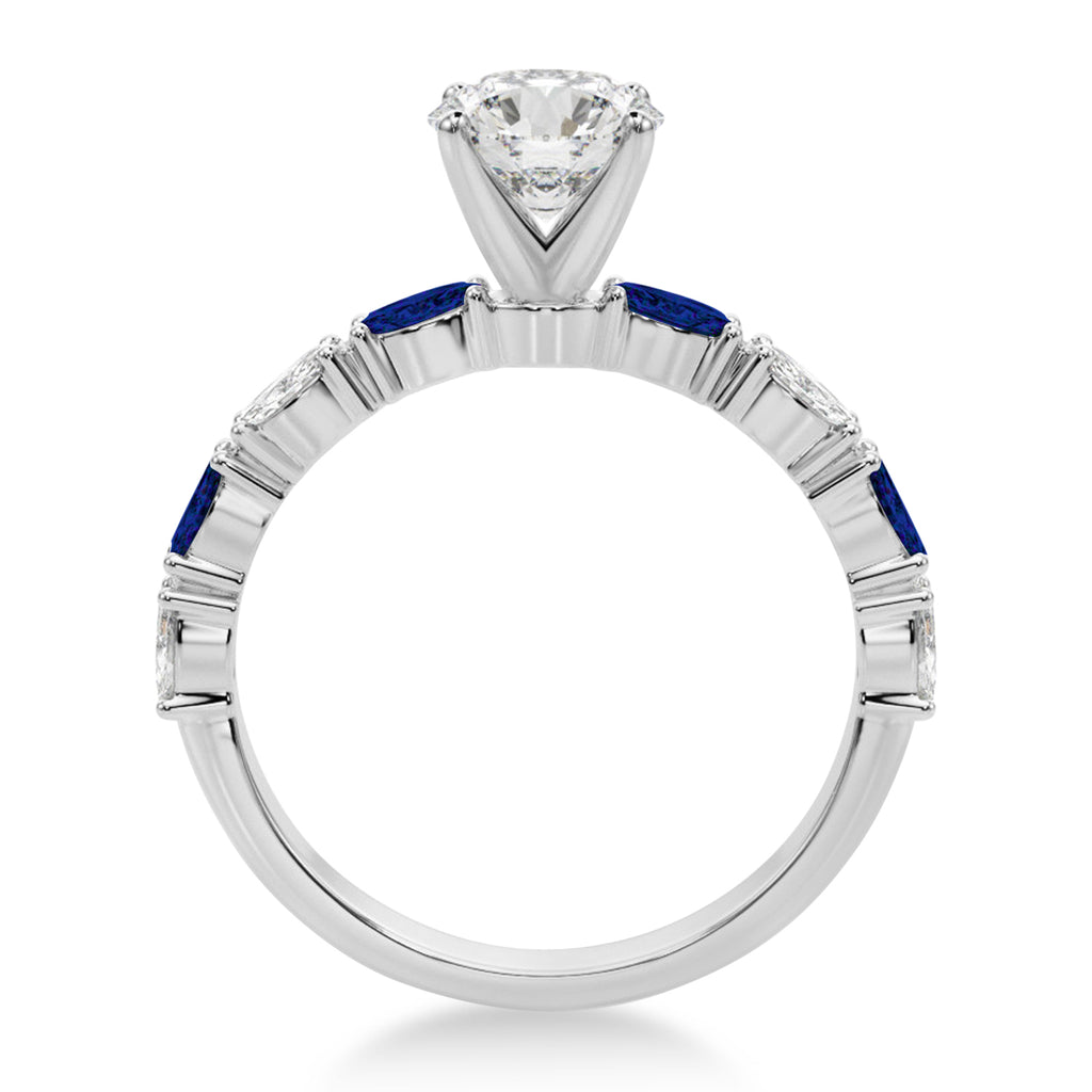 Alternating Diamond & Blue Sapphire Marquise Engagement Ring 14k White Gold (0.63ct)