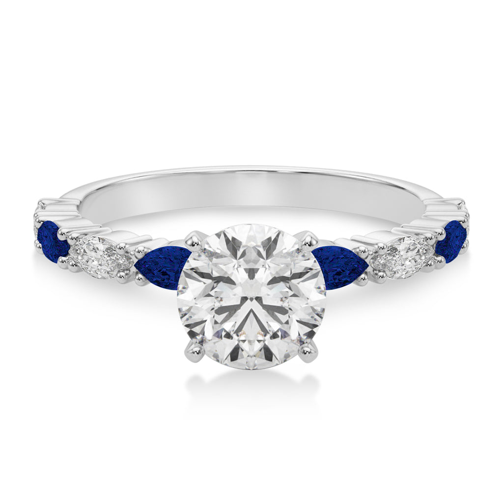 Alternating Diamond & Blue Sapphire Marquise Engagement Ring 14k White Gold (0.63ct)