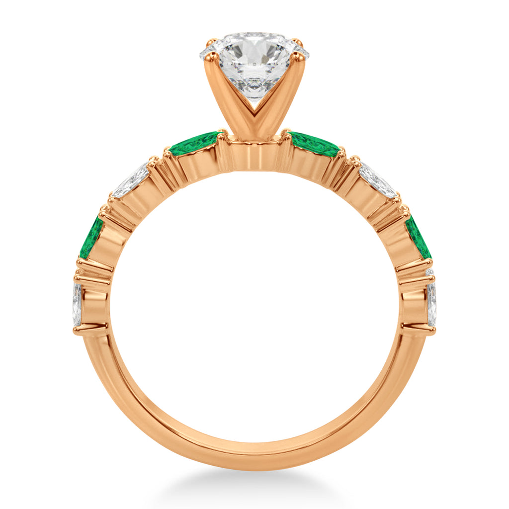 Alternating Diamond & Emerald Marquise Engagement Ring 14k Rose Gold (0.63ct)