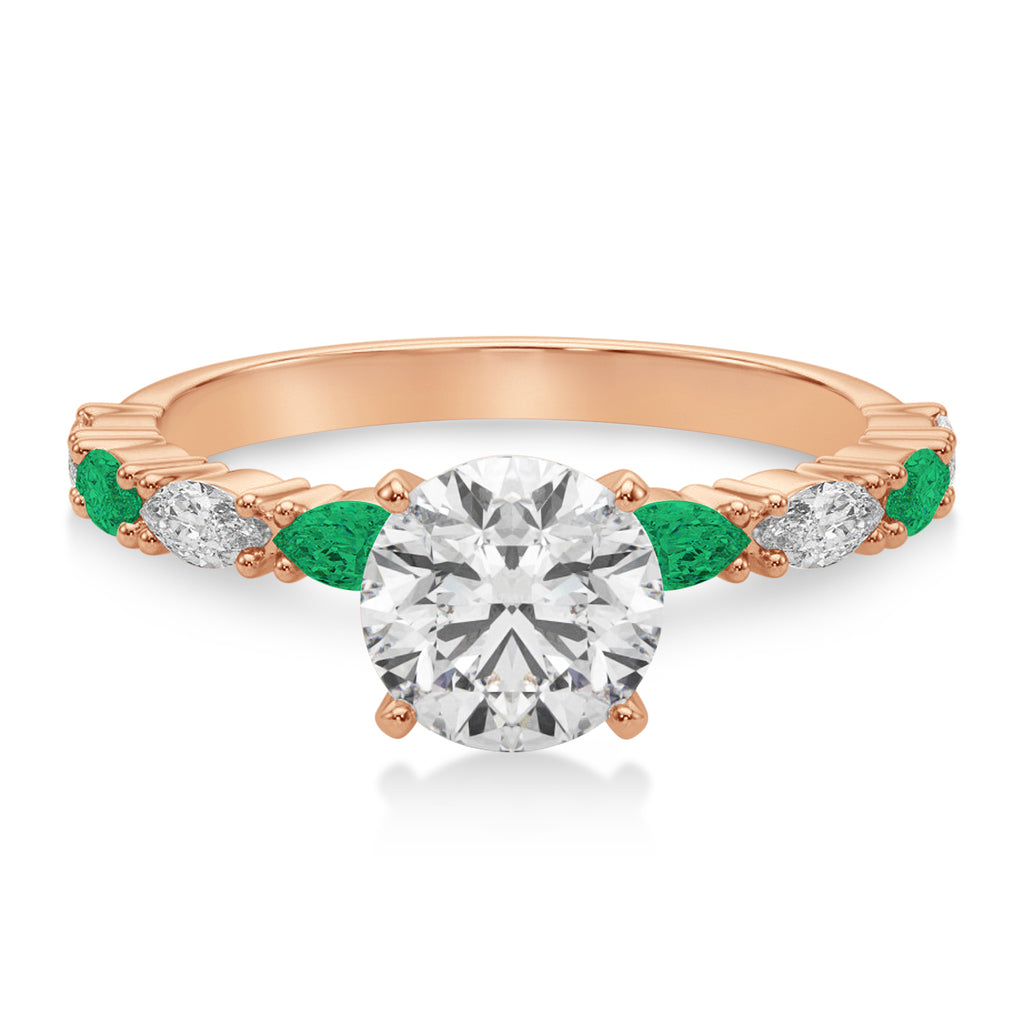 Alternating Diamond & Emerald Marquise Engagement Ring 14k Rose Gold (0.63ct)