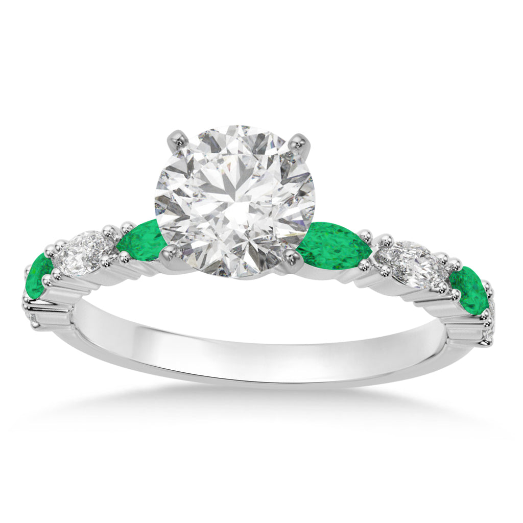 Alternating Diamond & Emerald Marquise Engagement Ring 14k White Gold (0.63ct)