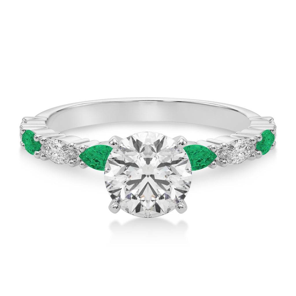 Alternating Diamond & Emerald Marquise Engagement Ring 14k White Gold (0.63ct)