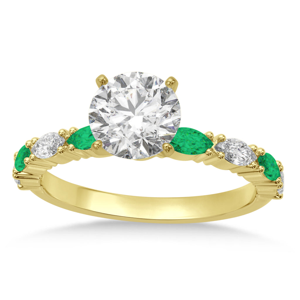 Alternating Diamond & Emerald Marquise Engagement Ring 14k Yellow Gold (0.63ct)