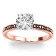 Vintage Style Heart Engraved Engagement Ring 14K Rose Gold