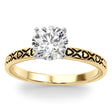 Vintage Style Heart Engraved Engagement Ring 14K Yellow Gold