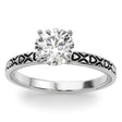 Vintage Style Heart Engraved Engagement Ring in Platinum