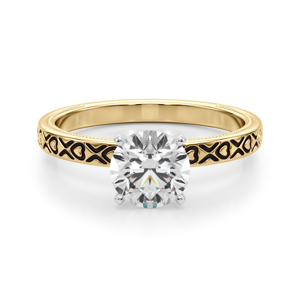 Vintage Style Heart Engraved Bridal Set 14K Yellow Gold