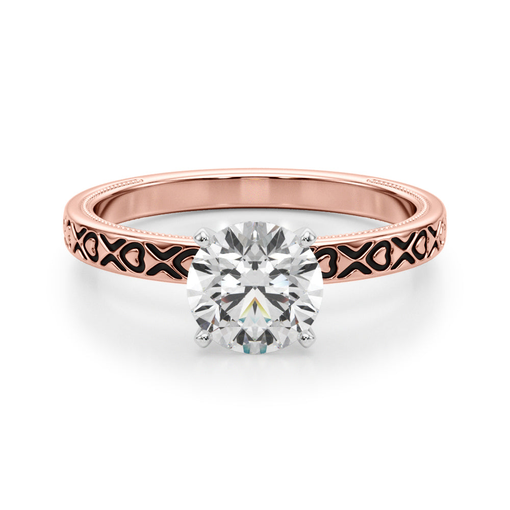 Vintage Style Heart Engraved Bridal Set 18K Rose Gold