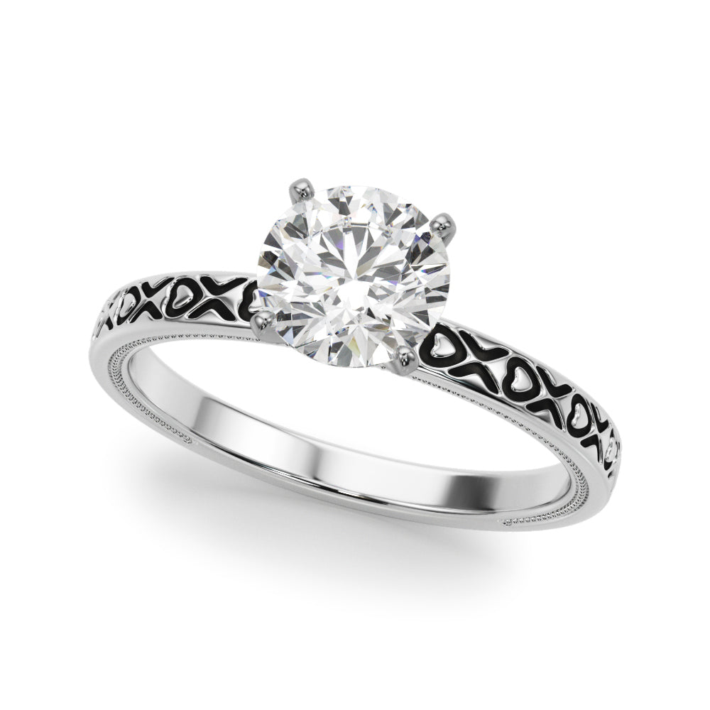 Vintage Style Heart Engraved Bridal Set 18K White Gold
