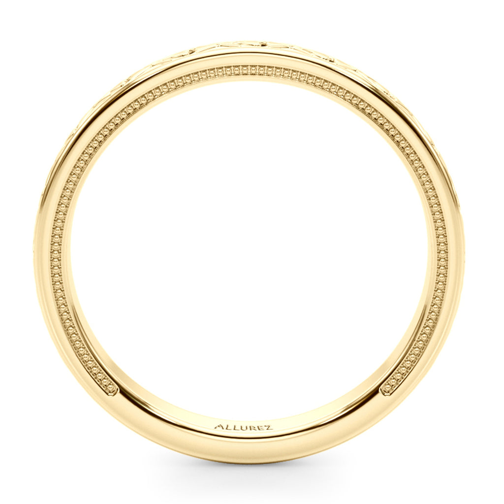 Vintage Style Heart Engraved Wedding Band Ring 14K Yellow Gold