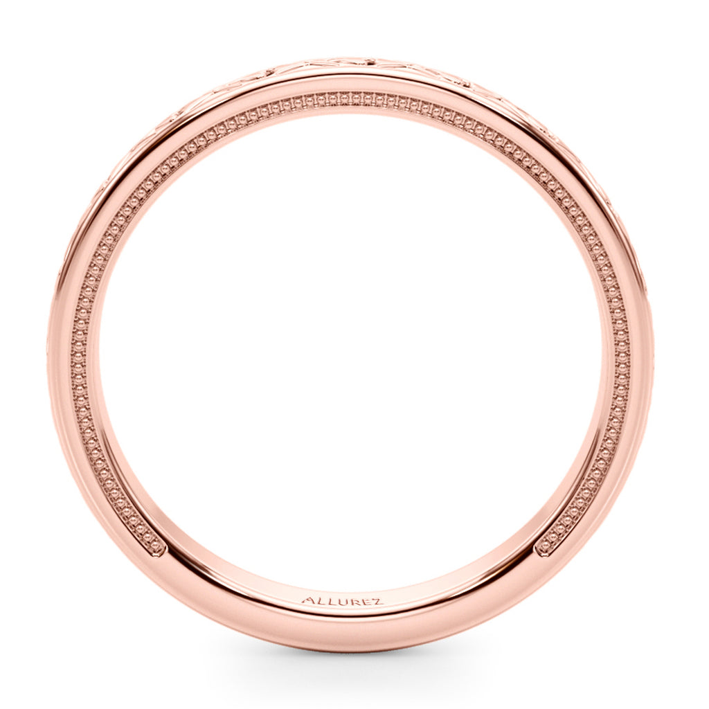 Vintage Style Heart Engraved Wedding Band Ring 18K Rose Gold