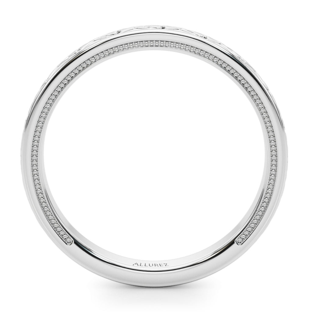 Vintage Style Heart Engraved Wedding Band Ring in Palladium