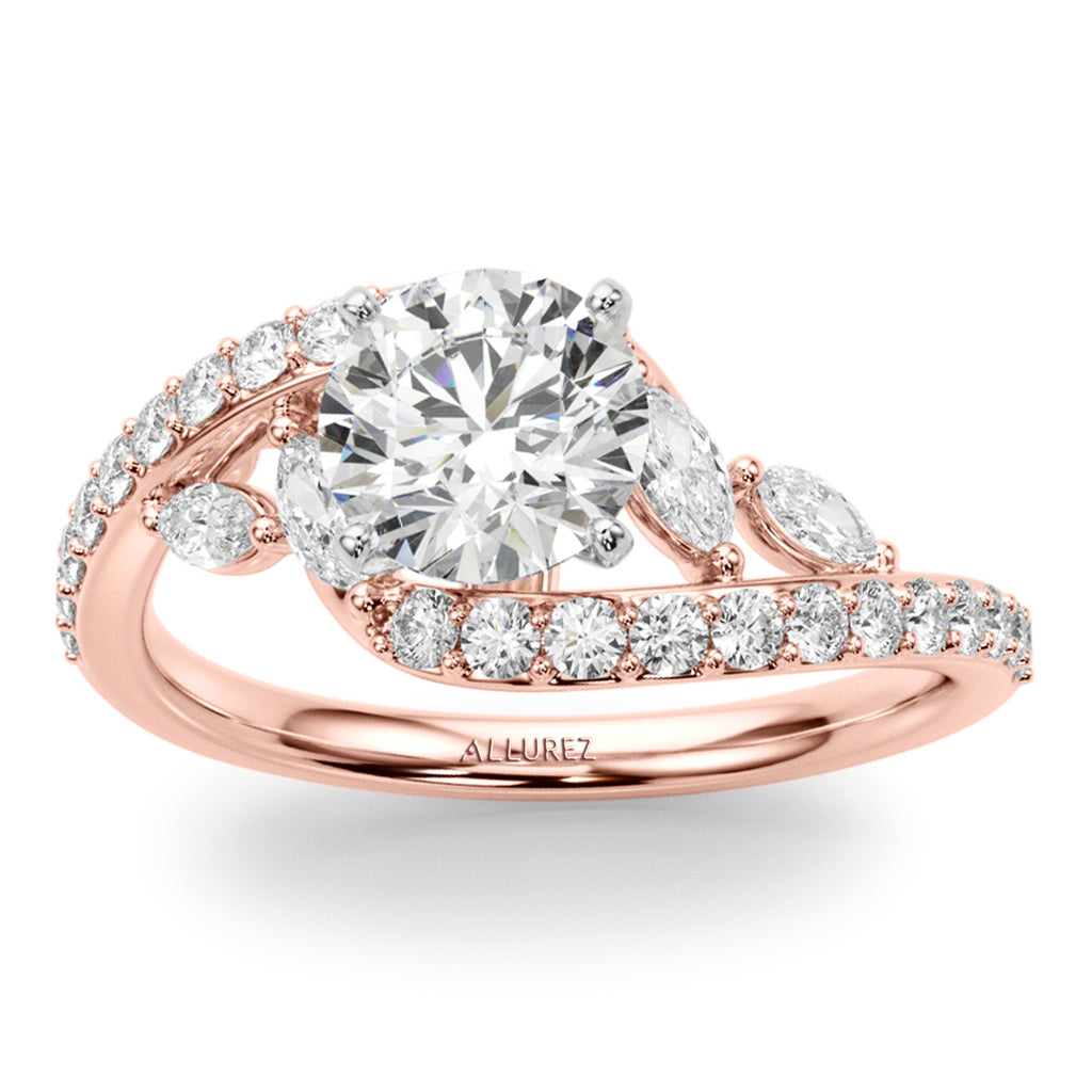 Swirl Design Lab Grown Diamond & Marquise Engagement Ring 14K Rose Gold (0.63ct)