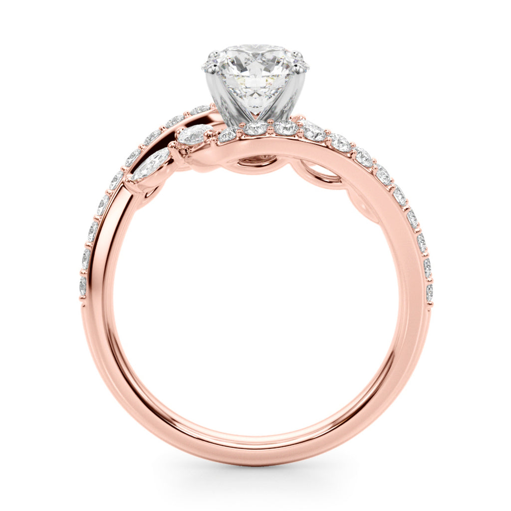 Swirl Design Round & Marquise Diamond Engagement Ring 14K Rose Gold (0.63ct)