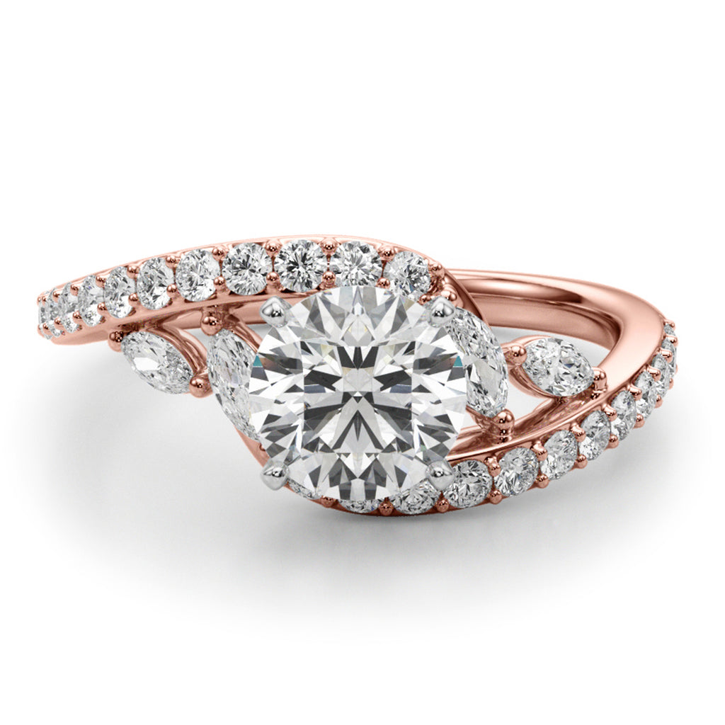 Swirl Design Round & Marquise Diamond Engagement Ring 14K Rose Gold (0.63ct)
