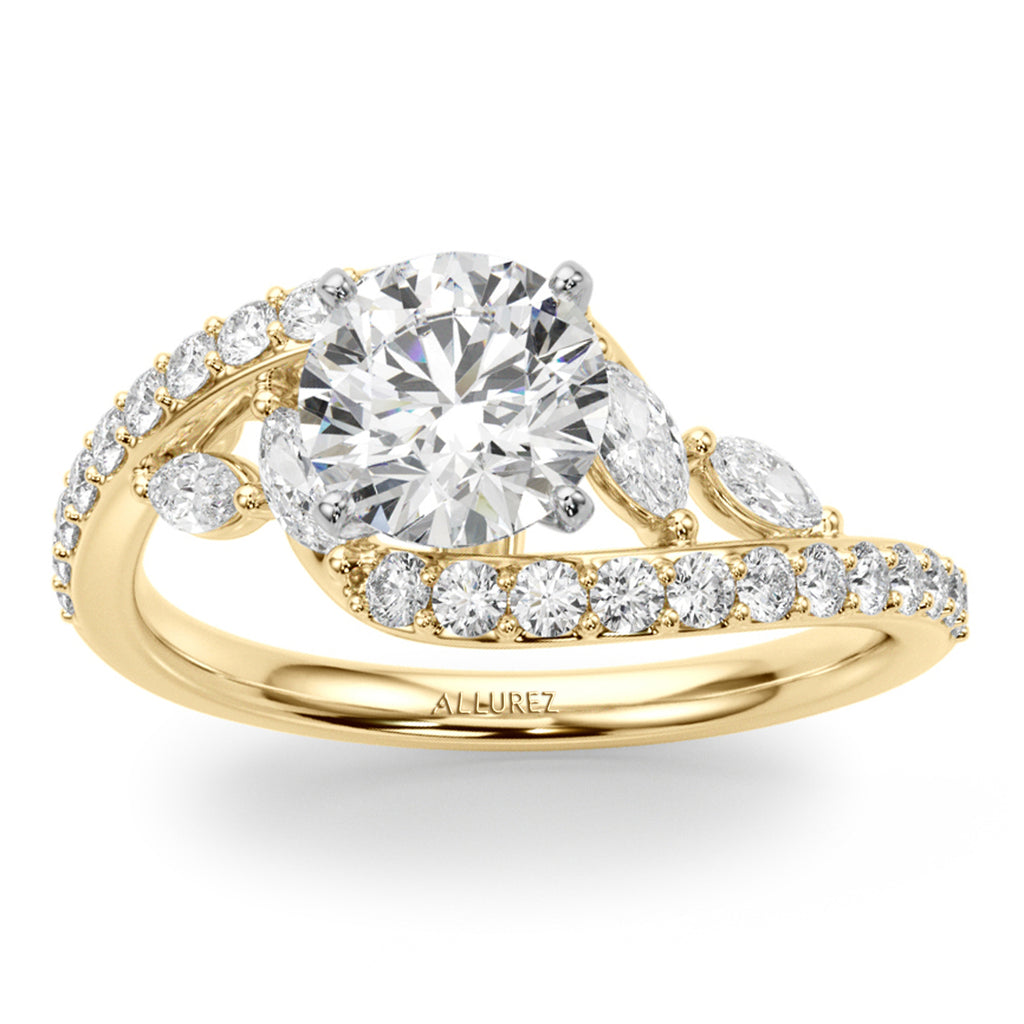 Swirl Design Round & Marquise Diamond Engagement Ring 14K Yellow Gold (0.63ct)