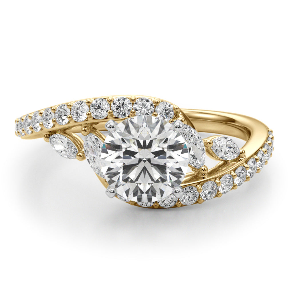 Swirl Design Round & Marquise Diamond Engagement Ring 14K Yellow Gold (0.63ct)