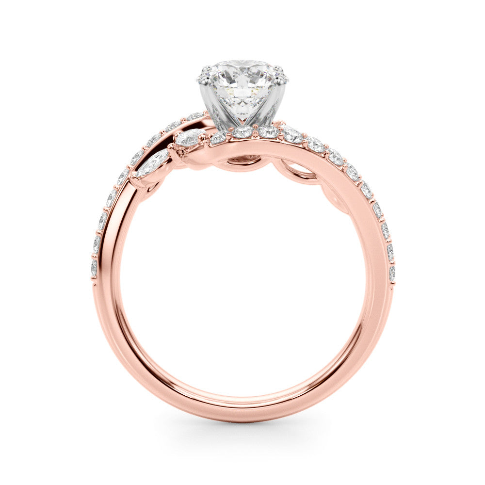 Swirl Design Round & Marquise Diamond Engagement Ring 18K Rose Gold (0.63ct)