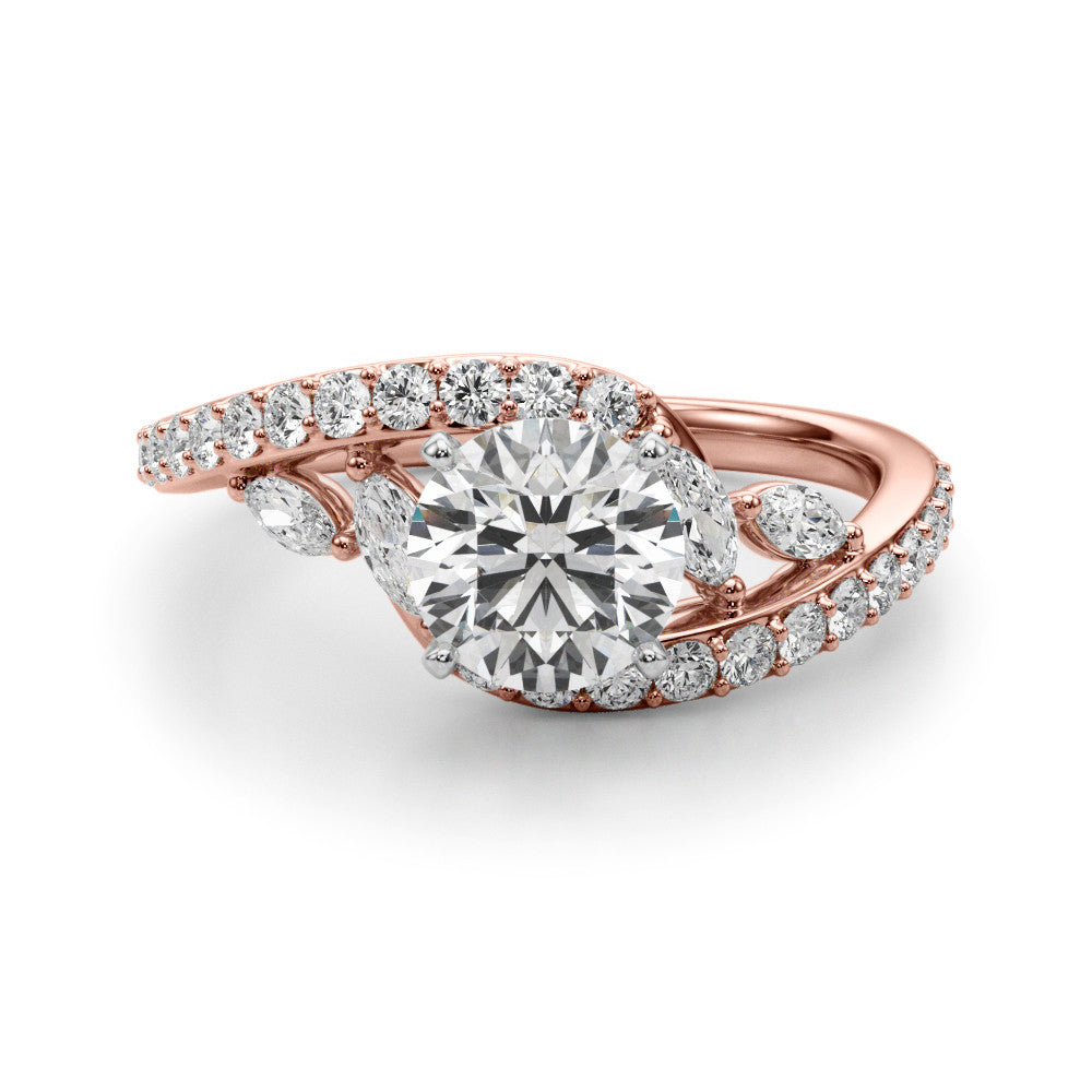 Swirl Design Round & Marquise Diamond Engagement Ring 18K Rose Gold (0.63ct)