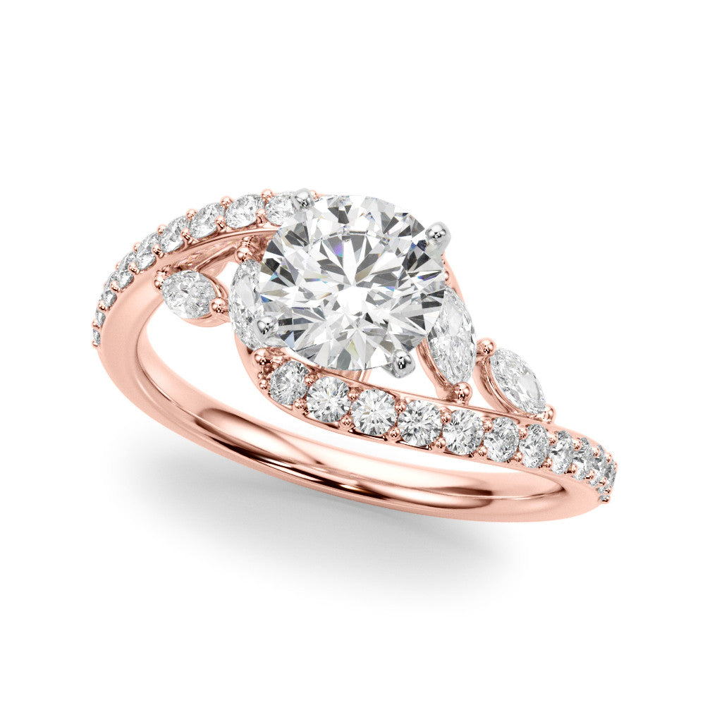 Swirl Design Round & Marquise Diamond Engagement Ring 18K Rose Gold (0.63ct)