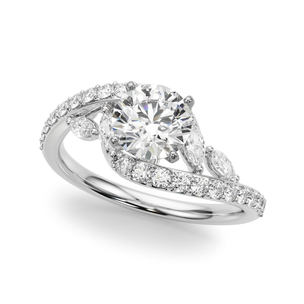Swirl Design Round & Marquise Diamond Engagement Ring 18K White Gold (0.63ct)