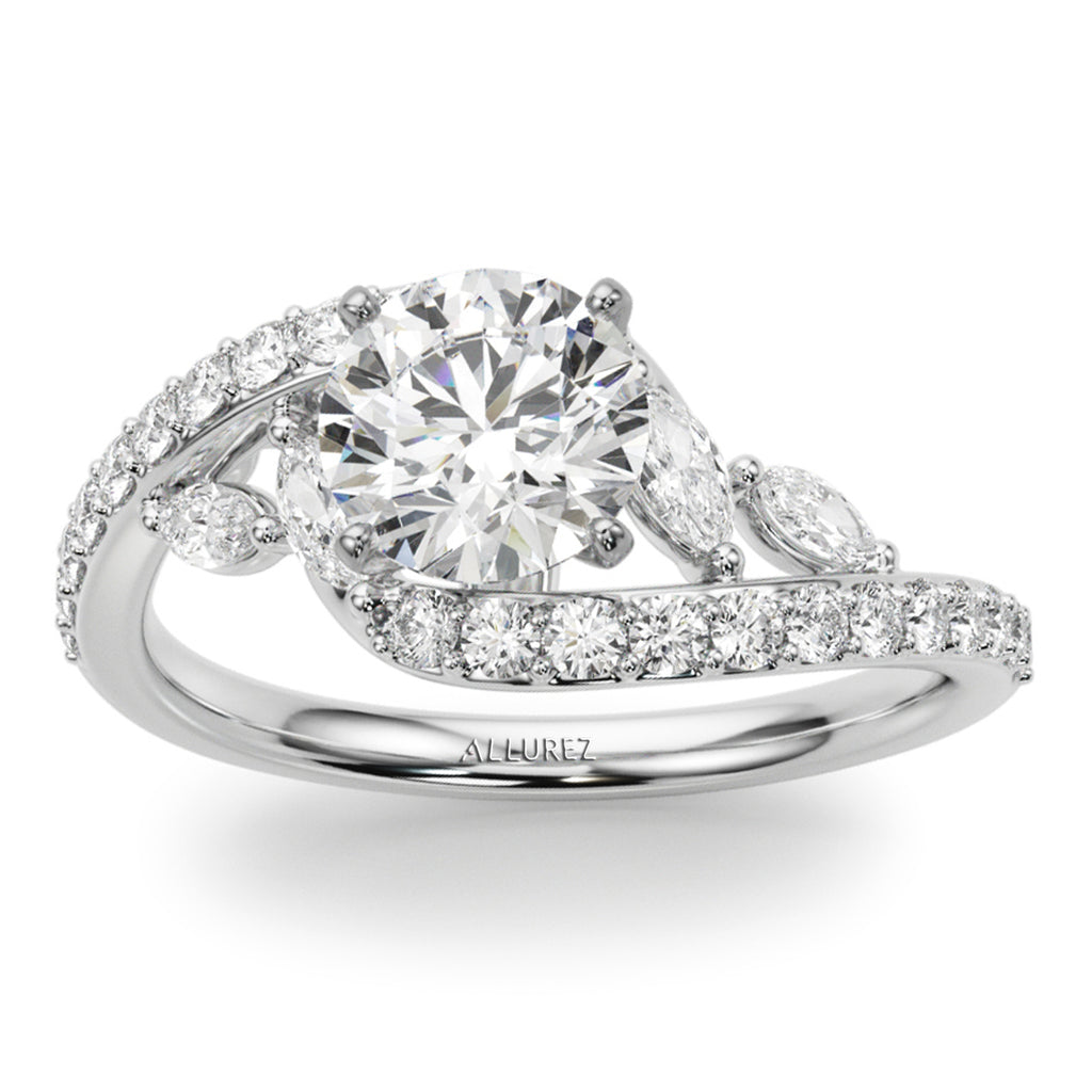 Swirl Design Diamond & Marquise Engagement Ring in Palladium (0.63ct)
