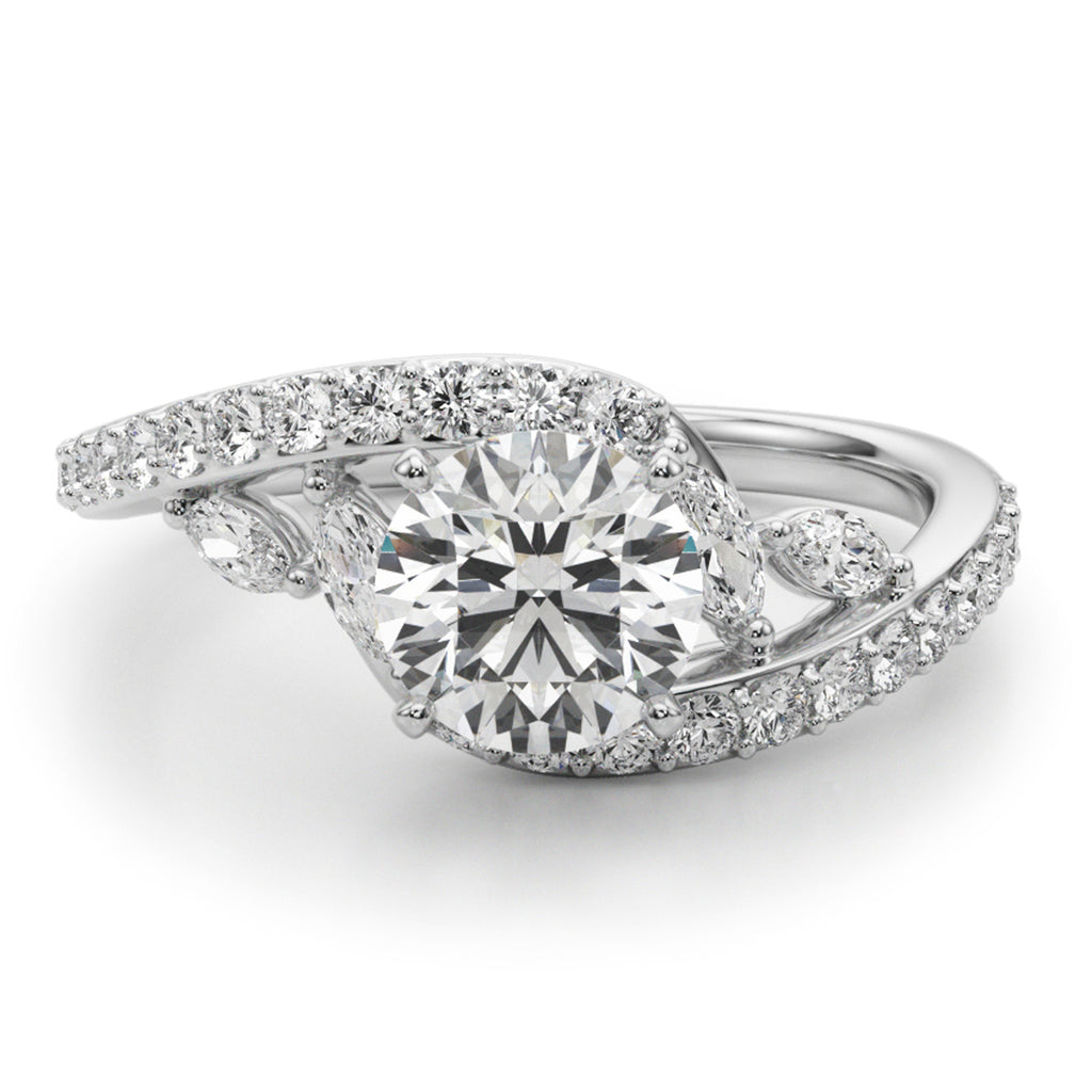 Swirl Design Diamond & Marquise Engagement Ring in Palladium (0.63ct)