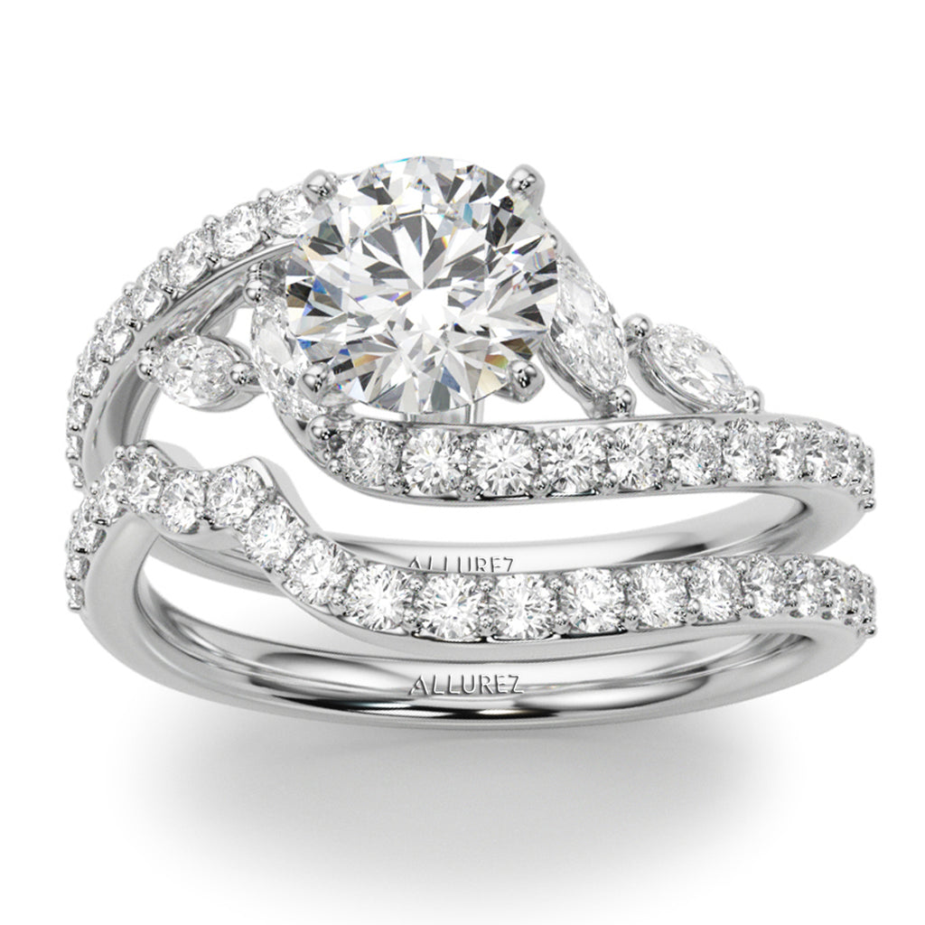 Swirl Design Lab Diamond & Marquise Bridal Set 14K White Gold (0.96ct)