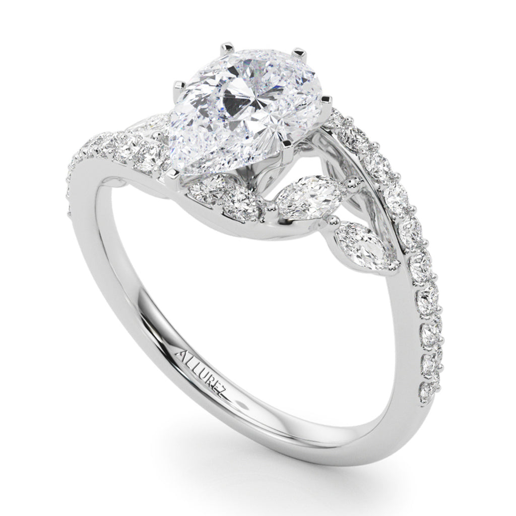 Swirl Design Diamond & Marquise Bridal Set in Palladium (0.96ct)